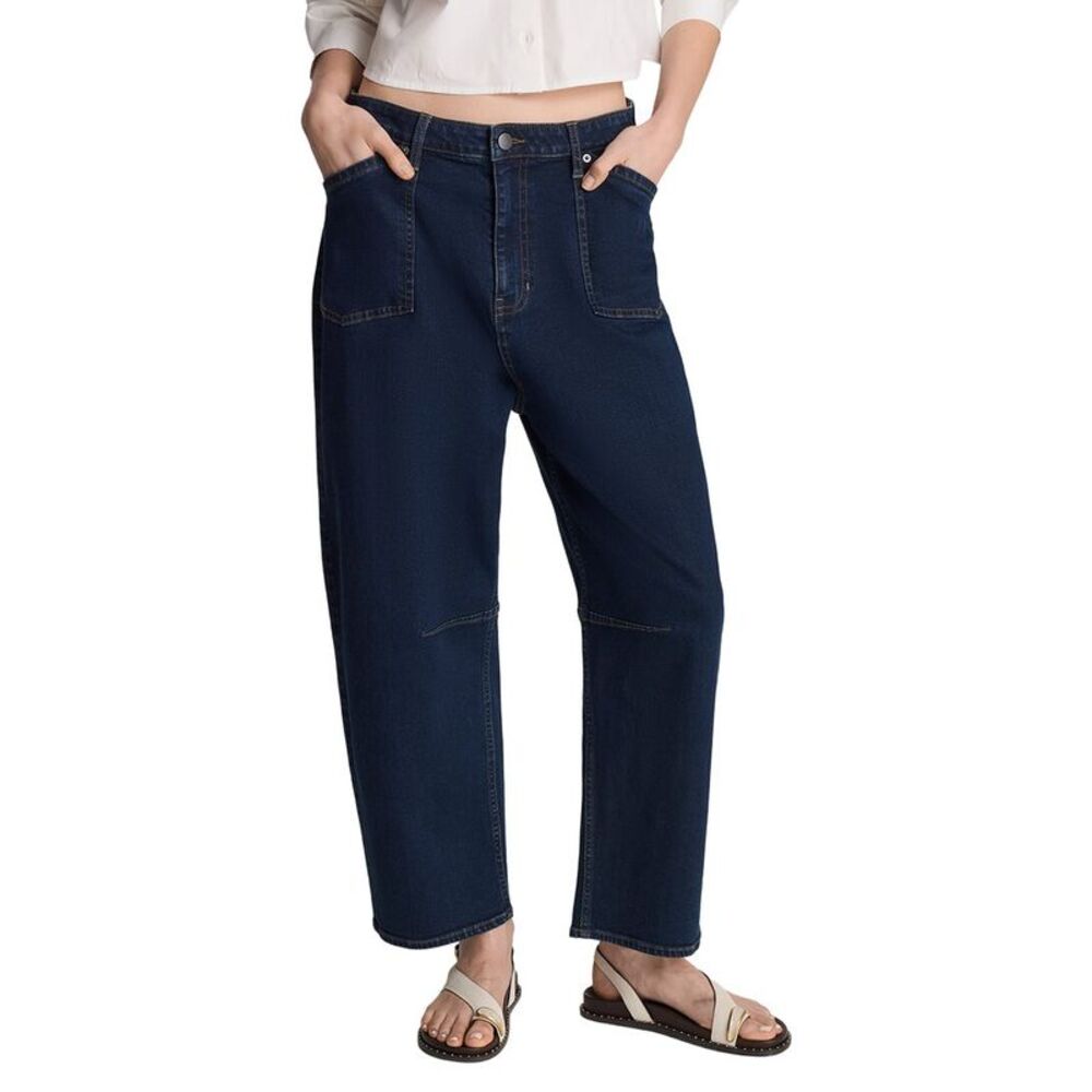 Kenneth Cole Womens High Rise Fly Front Barrel Crop Pant, Blue